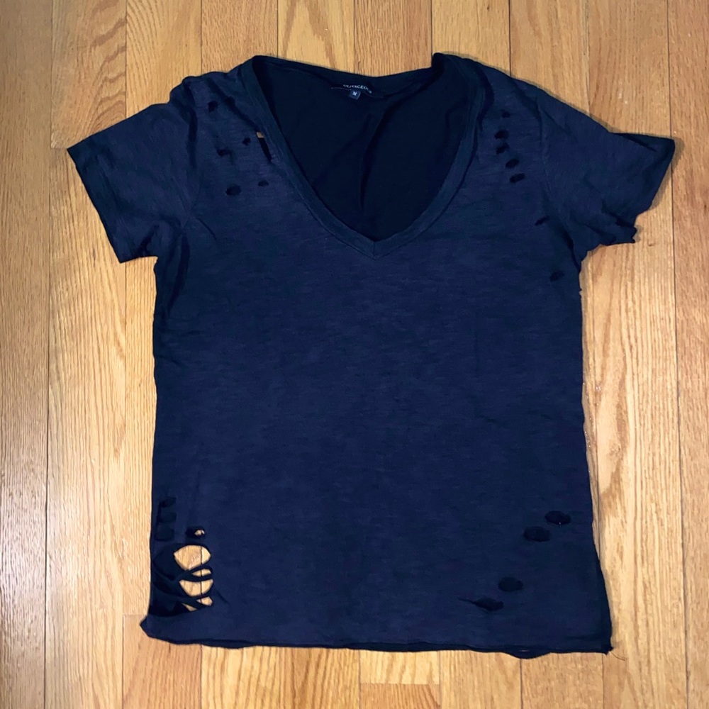 Olivacious Distressed Charcoal V Neck T-Shirt